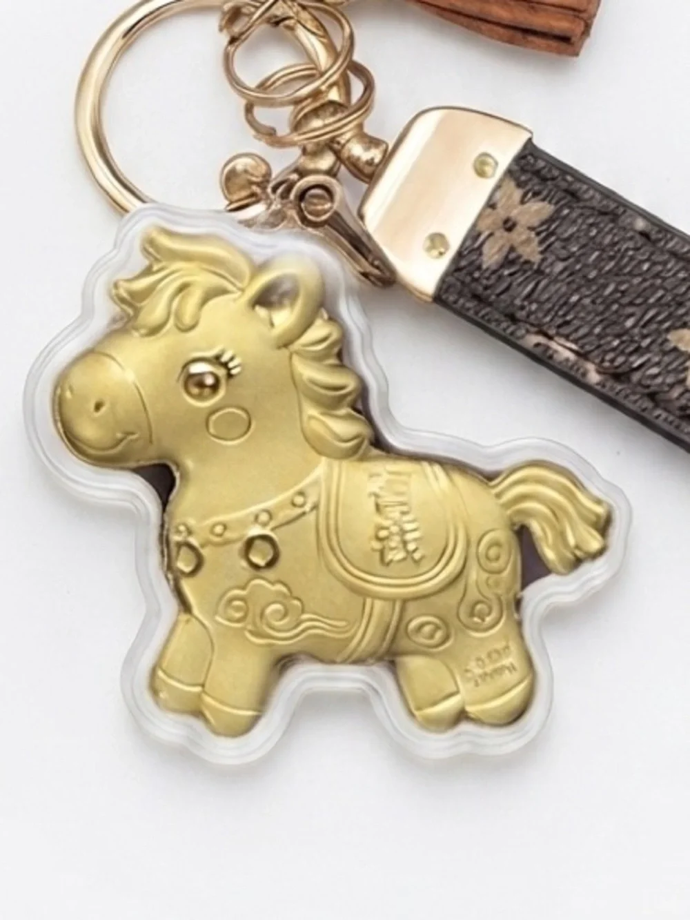 Gold Horse Keychain Charm with Brown Tassel Strap